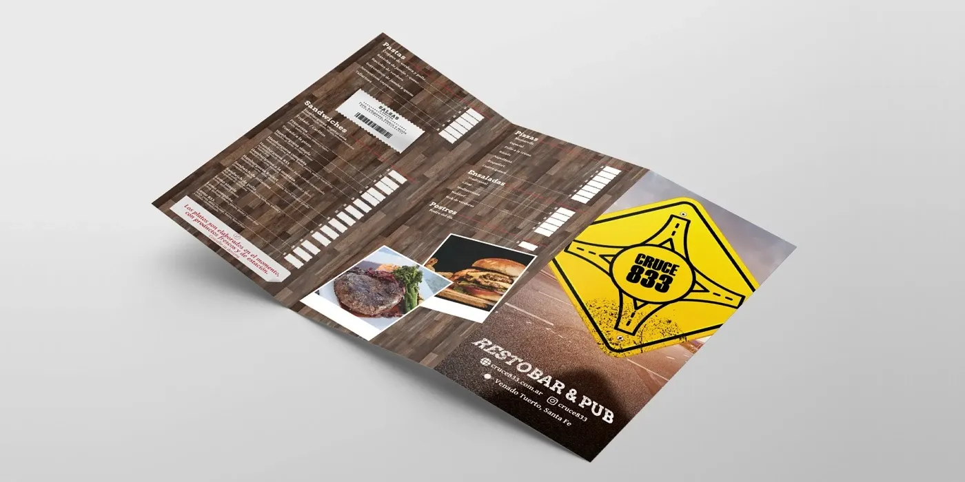 Diseño de menú para restaurant / Cruce 833 — imagen 1
